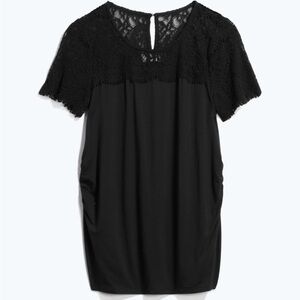 SKIES ARE BLUE MATERNITY: Black Ravi Maternity Lace Yoke Knit Top: Sz. Large
